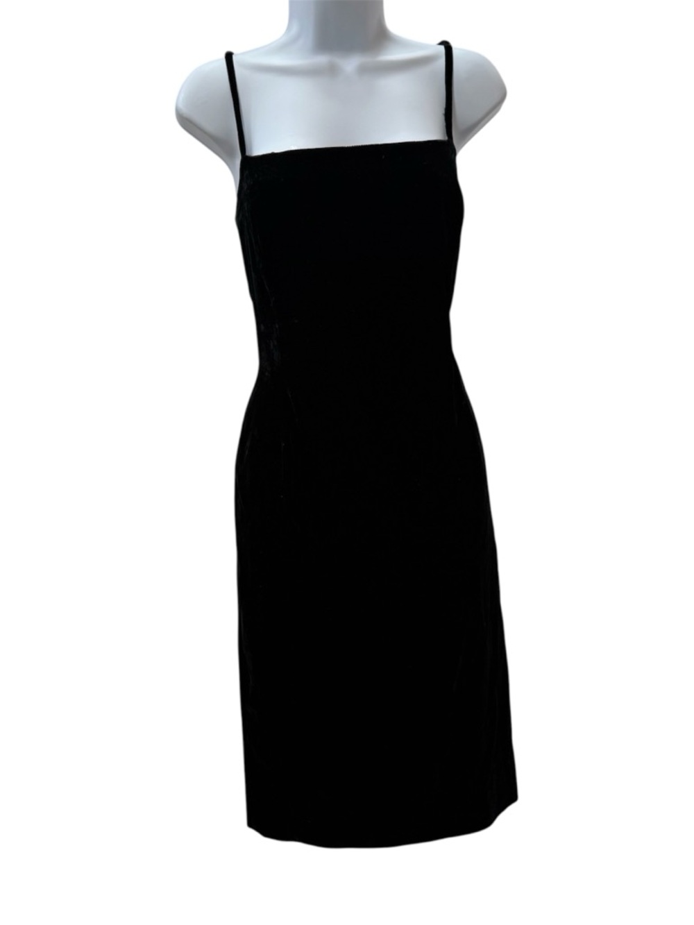Vintage Velvet Black Midi Slip Dress with Spaghetti Straps Size 8